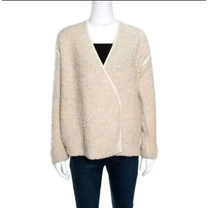 Zadig & Voltaire Boucle Wool Beige Open Cardigan Jacket Designer Coat Size S